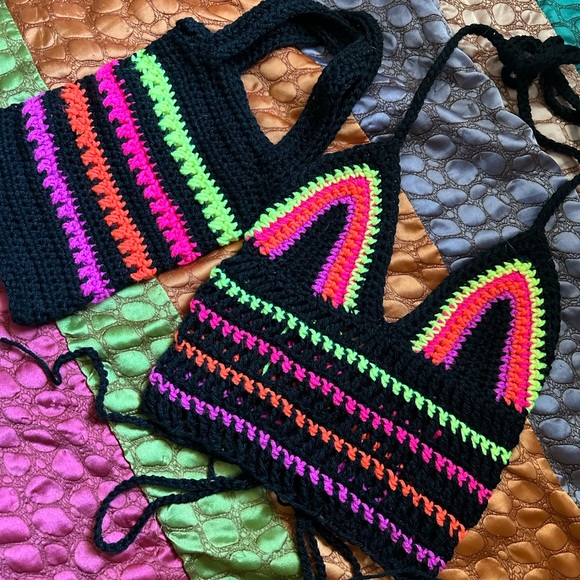 Neon Darkness crochet top + matching mini tote - Picture 3 of 4